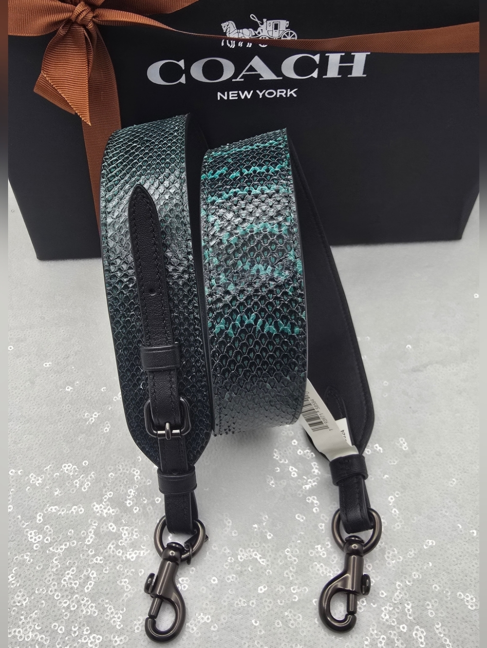 Coach Geniune Snakeskin Smooth Leather Novelty Bag Strap Pine Green Adjustable